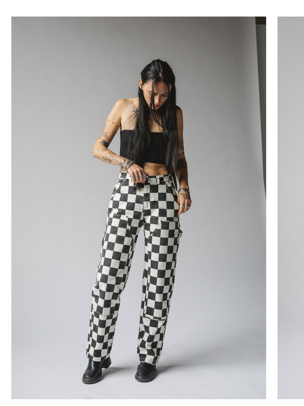 Hell Babes Checkerboard Wide-Leg Cargo Pants